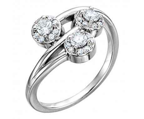 0.55 ct Ladies Round Cut Diamond Three-stone Halo Ring