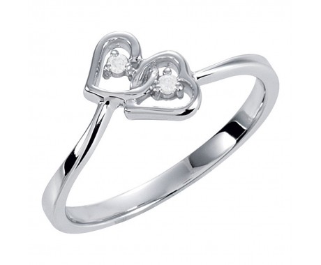 0.20 ct Ladies Round Cut Diamond Double Heart Ring