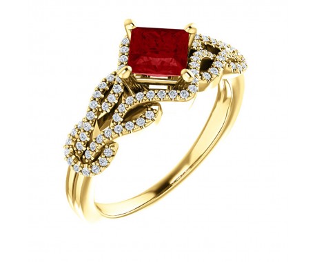 0.25 ct Ladies Round Cut Diamond And Princess Cut Ruby Anniversary Ring