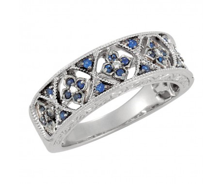 1.15 ct. Round Cut Diamond And Blue Sapphire Band