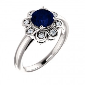2.85 ct Ladies Round Cut Diamond And Sapphire Anniversary Ring