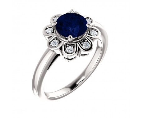 2.85 ct Ladies Round Cut Diamond And Sapphire Anniversary Ring