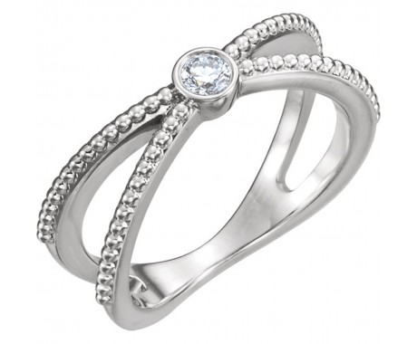 0.20 ct  Ladies Round Cut Diamond Engagement Bezel Set Beaded Ring