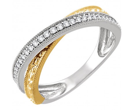 0.25 ct  Ladies Round Cut Criss Cross 2 Tone Diamond Ring