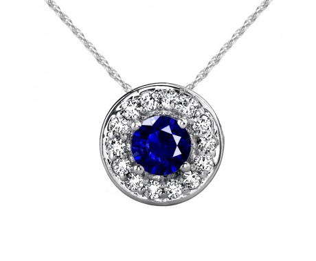 0.75 ct. Round Sapphire September Birthstone Diamond Accented Halo and Bail Pendant 