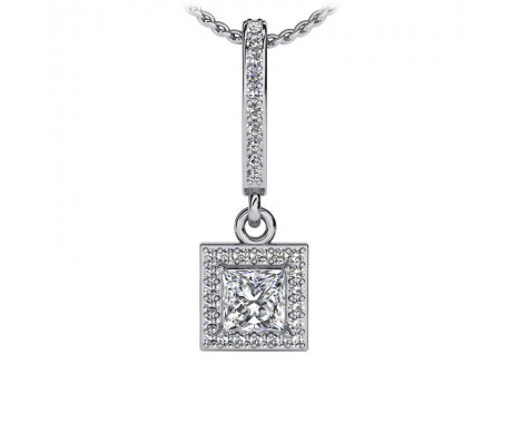 0.75 ct. Princess Cut Diamond Pendant with Square Shaped Halo and Accented Bail