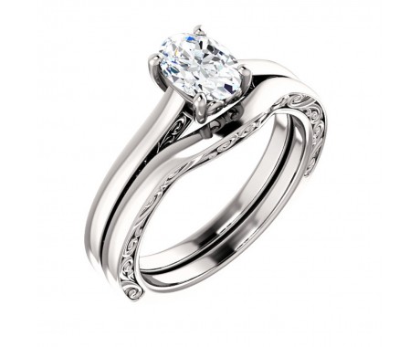 1.00 Ct Ladies Oval Cut Diamond Solitare Engagement Ring Set
