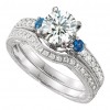 1.25 ct Ladies Round Cut Diamond And Sapphire Stone Engagement Set