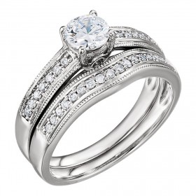 2.50 ct. Ladies Round Cut Diamond Engagement Ring with Band in Mounting