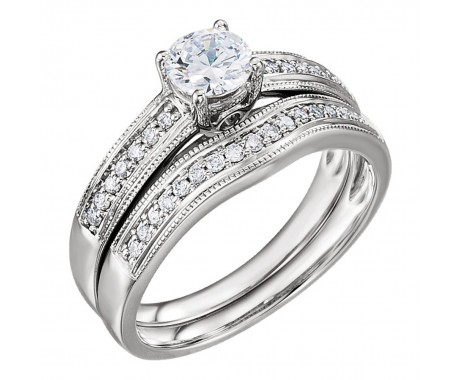 2.50 ct. Ladies Round Cut Diamond Engagement Ring with Band in Mounting