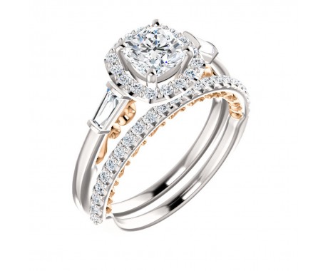 2.00 ct Ladies Cushion Cut Diamond Hallo Style Engagement Set