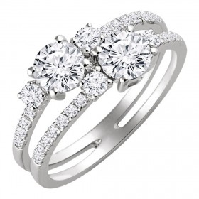 2.10 ct Ladies Round Cut Diamond Engagement two Stone Ring