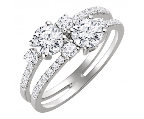 2.10 ct Ladies Round Cut Diamond Engagement two Stone Ring