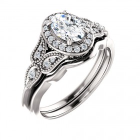 2.50 ct Ladies Oval Cut Diamond Floral Hallo Style Engagement Ring