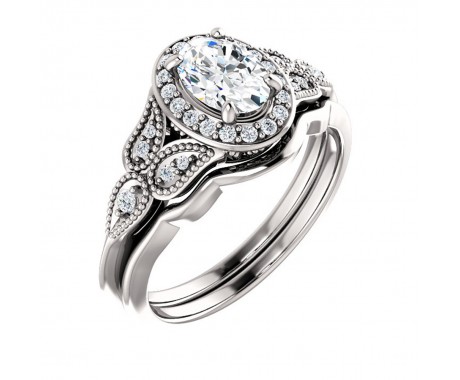 2.50 ct Ladies Oval Cut Diamond Floral Hallo Style Engagement Ring