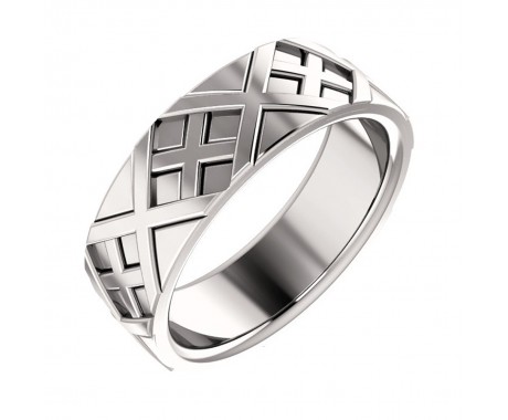 Ladies 14 Kt White Gold X-patterned Band