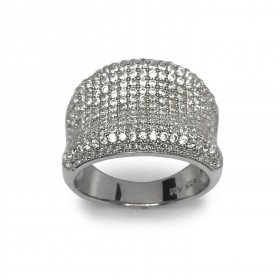 Round Cubic Zirconia Paved White Anniversary Cocktail Ring in Sterling Silver