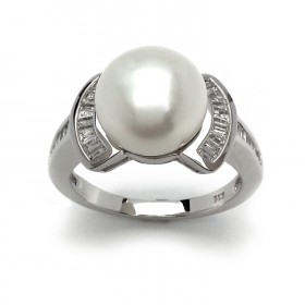 0.78 ct. Natural Freshwater Pearl CZ Accented Anniversary in Sterling Silver