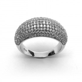 Round Cubic Zirconia Paved Anniversary Cocktail Ring in Sterling Silver