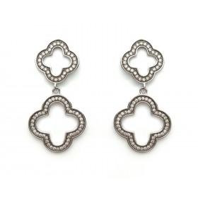 Designer Four Leaves Clover Stud Earrings Cubic Zirconia in Sterling Silver with Pushback