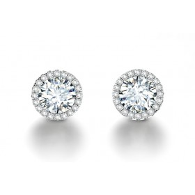 2.00 ct. Round Cut Cubic Zirconia Halo Stud Earrings in Sterling Silver with Screw Back