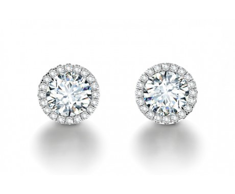 6.42 ct. Round Cut Cubic Zirconia Halo Stud Earrings in Sterling Silver with Screw Back