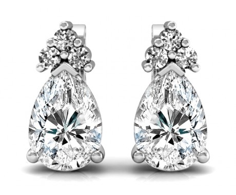 6.26 ct. Pear Cut Cubic Zirconia Solitaire Stud Earrings with Accent Stones in Sterling Silver