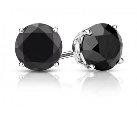 2.86 ct. Classic Round Cut Black Cubic Zirconia Sterling Silver Stud Earrings with Push Back