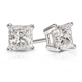 4.20 ct. Princess Cut Cubic Zirconia Sterling Silver Solitaire Stud Earrings with Push Back