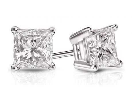 4.20 ct. Princess Cut Cubic Zirconia Sterling Silver Solitaire Stud Earrings with Push Back