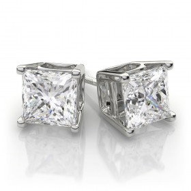 4.20 ct. Princess Cut Cubic Zirconia Sterling Silver Solitaire Stud Earrings with Screw Back