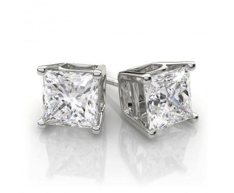 4.20 ct. Princess Cut Cubic Zirconia Sterling Silver Solitaire Stud Earrings with Screw Back