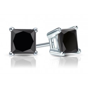 4.20 ct. Princess Cut Black Cubic Zirconia Sterling Silver Solitaire Stud Earrings with Push Back