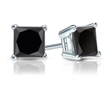 4.20 ct. Princess Cut Black Cubic Zirconia Sterling Silver Solitaire Stud Earrings with Push Back