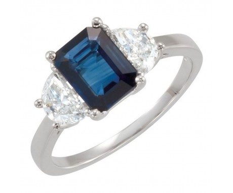 0.10 ct Ladies Round Cut Diamond And Blue Sapphire Engagement Ring