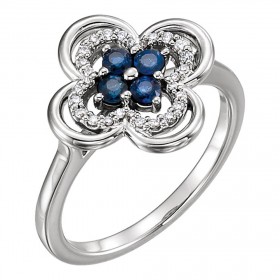 0.15 ct Ladies Round Cut Diaomond And Blue Sapphire Engagement Ring