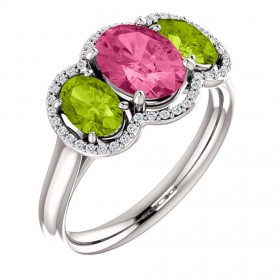 0.19 ct Ladies Diamond, Pink Tourmaline And Peridot Anniversary Ring