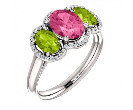 0.19 ct Ladies Diamond, Pink Tourmaline And Peridot Anniversary Ring