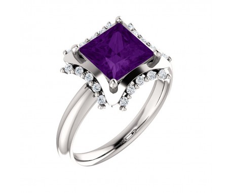 0.20 ct Ladies Diamond Round Cut And Square Amethyst Anniversary Ring