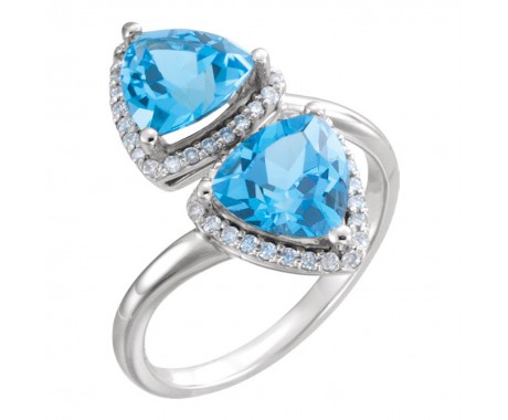 0.22 ct Ladies Round Cut Diamond And Swiss Blue Topaz Anniversary Ring