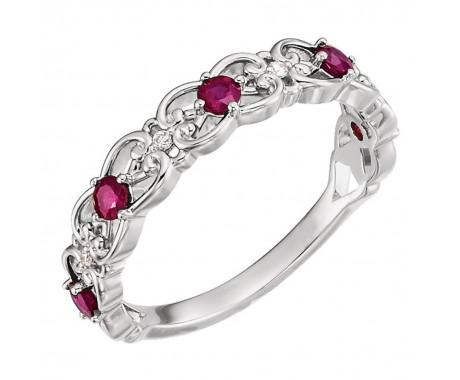 1.25 ct Ladies Diamond and Ruby Wedding Band