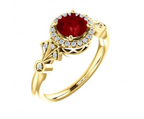 0.25 ct Ladies Round Cut Diamond And  Ruby Anniversary Ring