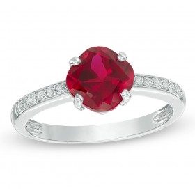 0.25 ct Ladies Round Cut Diamond and Cushion Cut Ruby Engagement Ring