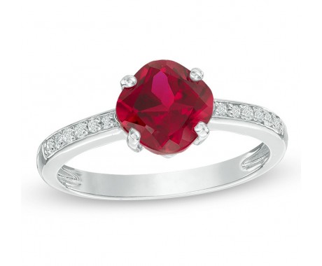 0.25 ct Ladies Round Cut Diamond and Cushion Cut Ruby Engagement Ring