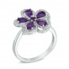 0.35 ct Ladie Diaomond Round Cut And Amethyst Pear Cut  Flower Ring