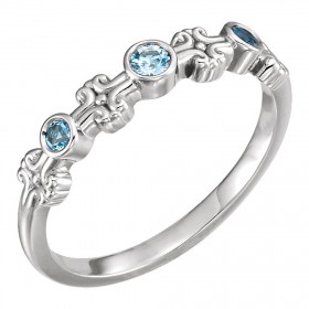 0.50 ct Ladies Aquamarine Bazel Set Beaded Ring