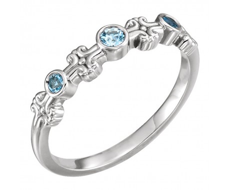 0.50 ct Ladies Aquamarine Bazel Set Beaded Ring