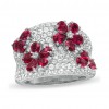 1.65 ct Ladies Round Cut Diamond And Ruby Flower Ring