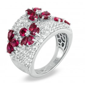 1.65 ct Ladies Round Cut Diamond And Ruby Flower Ring