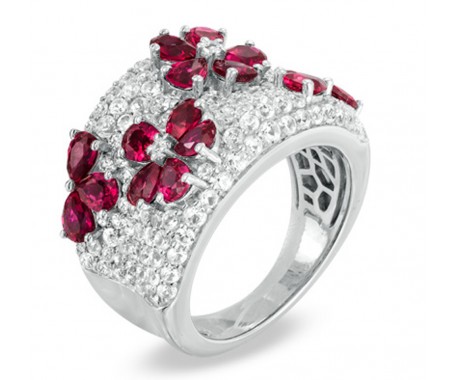 1.65 ct Ladies Round Cut Diamond And Ruby Flower Ring